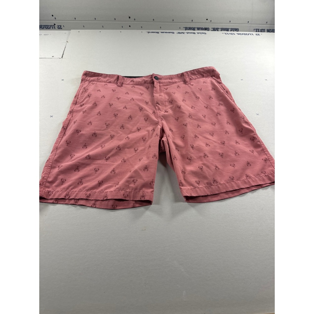 Atlantis Mens Performance Stretch Lobster Embroidered Shorts Pink Coral W42